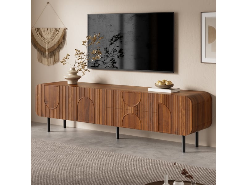  Meuble tv 3 portes et 2 tiroirs avec passe-câbles pour salon 180×40×47,5 cm noyer  - Conforama D