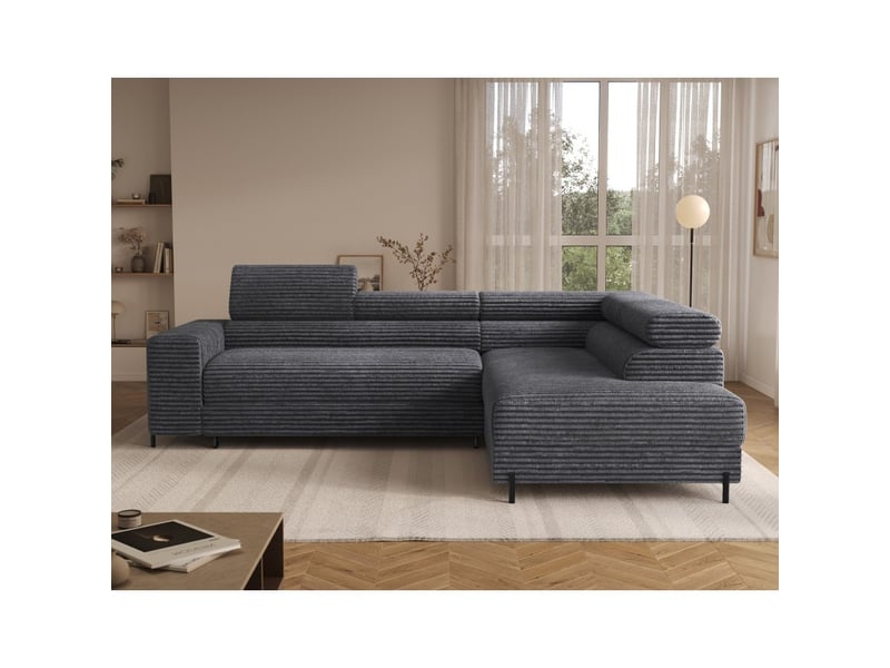  Canapé d'angle colesia convertible 5 places brun clair velours côtelé – droit – 274x200cm  - Conforama E