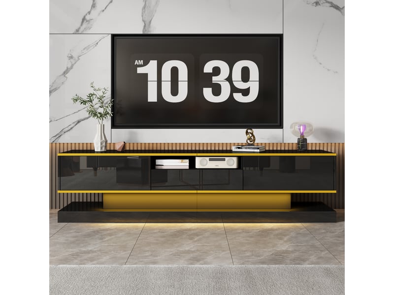  Meuble tv led180cm avec trois tiroirs et un compartiment ouvert,lumières led à changement de couleur  - Conforama C