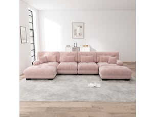 Canapé modulable modenvie 4 places en chenille rose 406 x 145 x 81 cm avec poufs mobiles