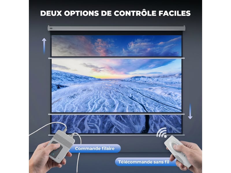  Écran vidéoprojecteur 84 pouces, 4:3 4k hd écran de projection motorisé et électrique, écran de projection tv et home cinéma, panneau de commande et télécommande, montage mural ou plafond  - Conforama R