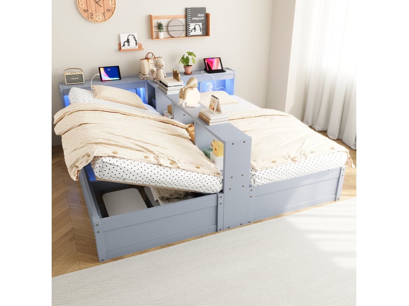  Modenvie lit modulable 90x200180x200 cm - avec rangement, led et prises intégrées - gris  - Conforama B