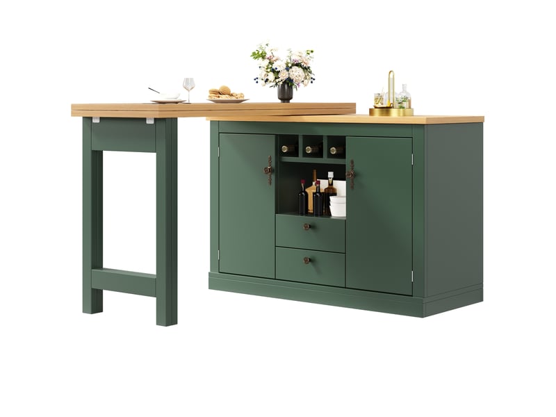  Table de bar extensible 120x40x76 cm pivotante à 360° avec rangement mdf vert antique  - Conforama A