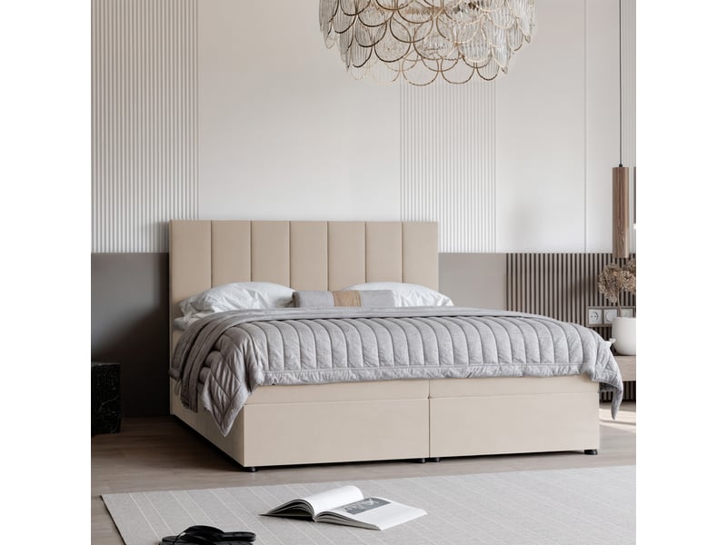  Lit coffre zelto - 140x200 cm - avec matelas et surmatelas - velours dense - beige clair ZELTO - Conforama B