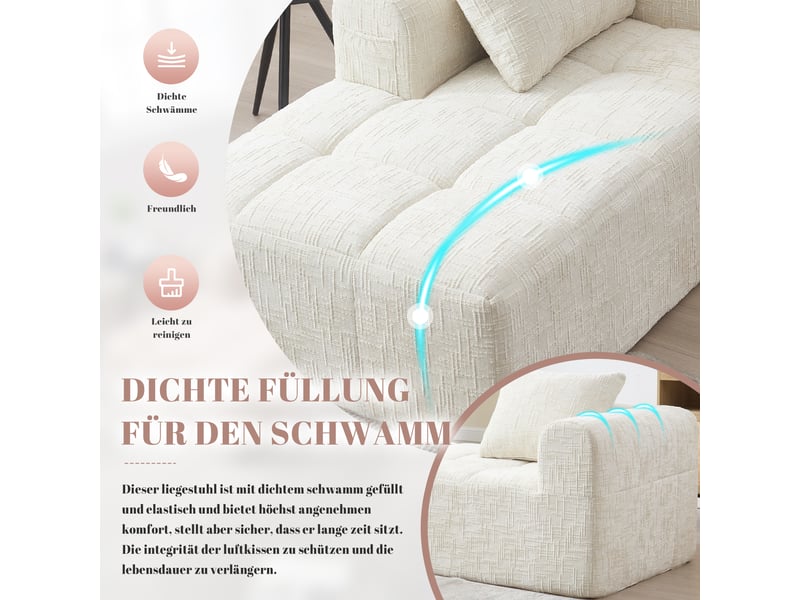  Canapé méridienne beige en chenille avec coussin inclus, poches latérales et assise moelleuse  - Conforama D
