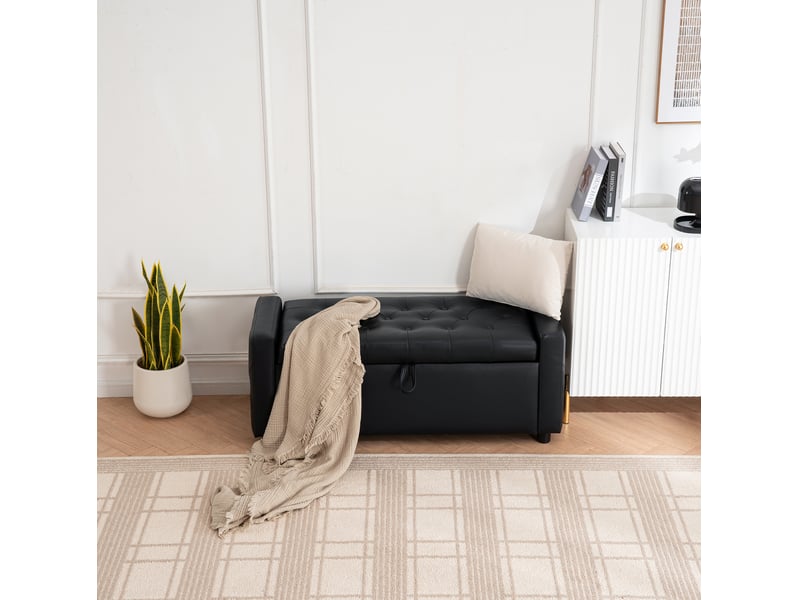  Banc coffre, banc de lit 122x45x47 cm, simili cuir, assise confortable, design très simple, pour chambre et salon, noir  - Conforama D