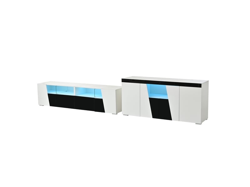 Ensemble meuble tv 180x38,5x45cm noir blanc avec led, finition brillante, rangement salon - Conforama D