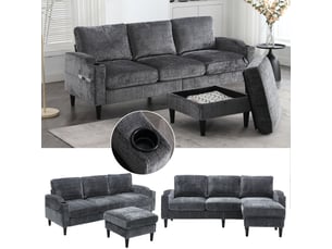 Canapé droit fixe <strong></strong> <strong></strong> 4 places Velours gris avec coffre de rangement
