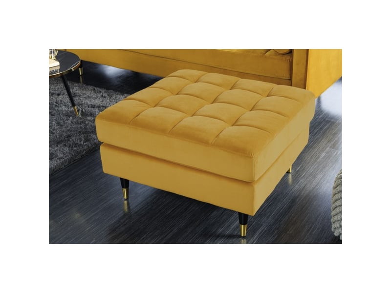  Pouf koliri jaune moutarde – design en velours capitonné et bois d'hévéa  - Conforama B