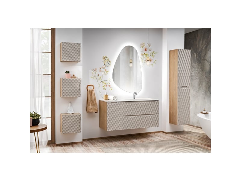  Meuble sous vasque yoka – beige et chêne clair 90 cm  - Conforama B