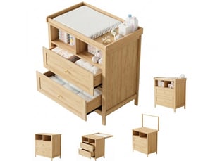 Commode à langer bébé 82 x 50 x 90 cm, plan à langer amovible, tiroirs, convertible en commode, finition effet bois, sans matelas