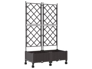 Jardinière - bac de jardin avec treillis et roues 2 pcs marron pp