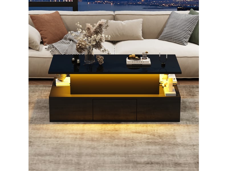 Table basse relevable avec rangement et led 100x50 cm evryae - Conforama D