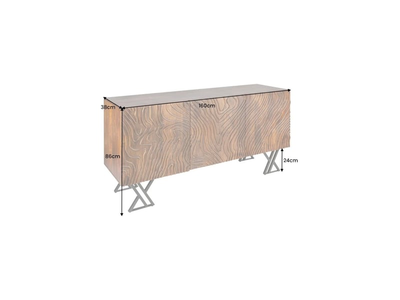 Buffet gaïa 160 cm en bois de manguier massif – 3 portes sculptées et pieds métal noir - Conforama C