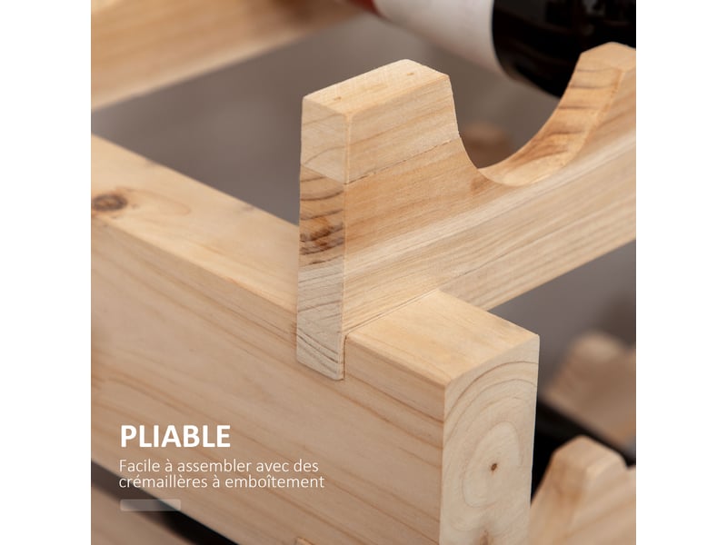  Casier à bouteilles pour 96 bouteilles, étagère à vin avec 8 niveaux modulable, 114×28×113,5cm, bois naturel  - Conforama R