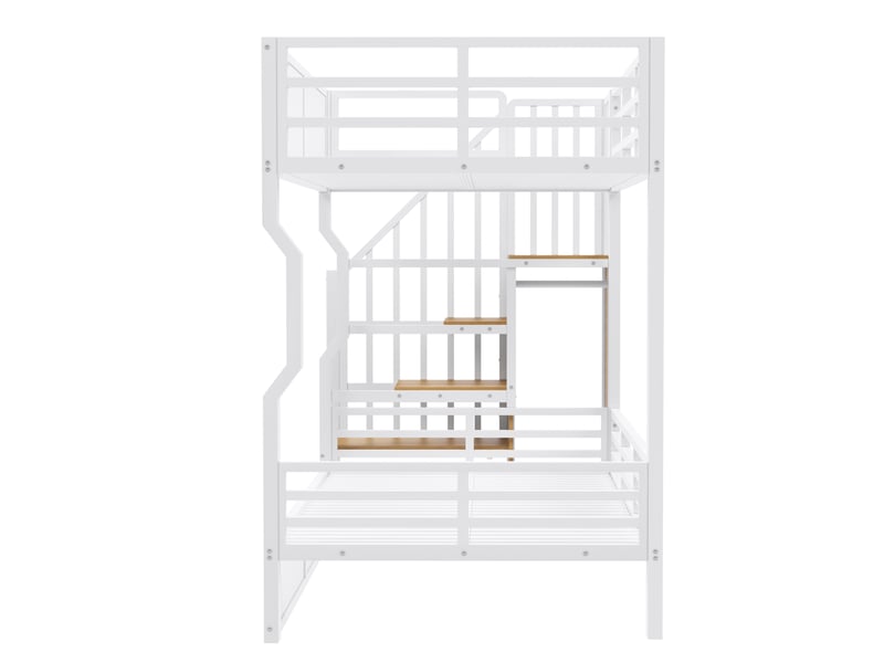  Lit mezzanine 90x200 cm métal blanc lit superposé avec rangement escalier armoire et led  - Conforama W