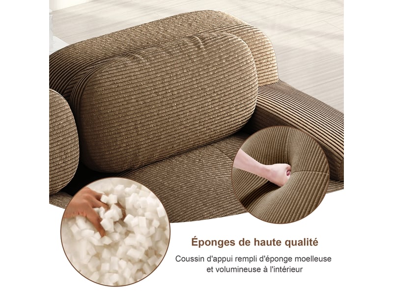 Canapé modulable 2 places en velours côtelé marron 208x178x70 cm, sans montage, accoudoirs ergonomiques, salon W3325S00118 - Conforama E