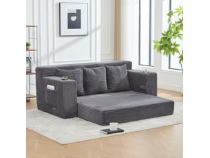 Canapé droit compressé convertible <strong>MODENVIE</strong> <strong></strong> 3 places Velours côtelé gris