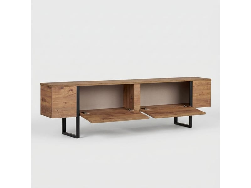  Support tv mobile moderne avec portes onera et pieds noirs - bois neutre  - Conforama C