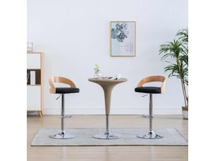 Lot de 2 tabouret de bar, chaise de bar noir similicuir et bois courbé
