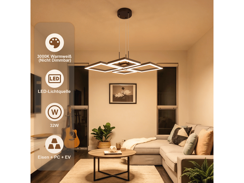  Zmh suspension led noir 32 w suspension en bois suspendue moderne hauteur réglable pour cuisine salon  - Conforama D
