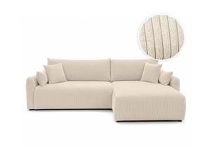 Canapé d'angle réversible convertible LOUNGITUDE APOLINE 4 places Velours beige avec coffre de rangement