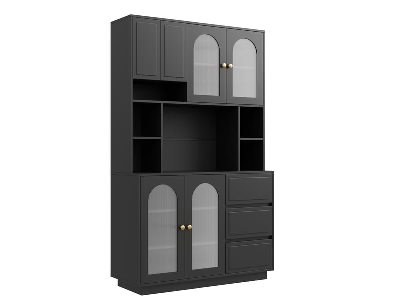  Buffet haut avec portes en acrylique, led et 3 tiroirs mdf noir 106x30x175 cm  - Conforama A