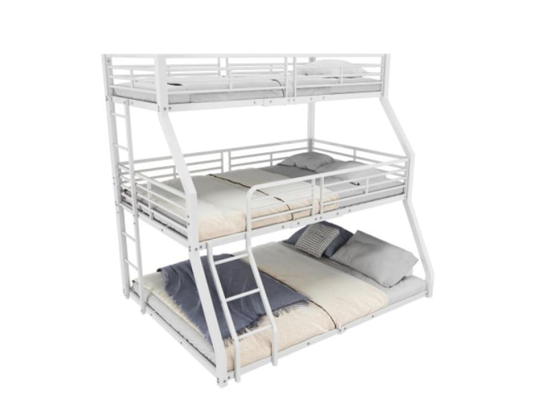  Lit superposé 3 etage avec rangement cadre métallique en fer 90×200 cm, 120×200 cm et 140×200 cm, lit triple pour enfants et  - Conforama A
