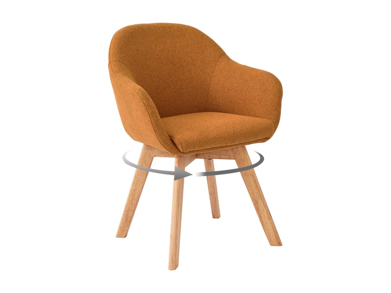  Lot de 4 chaises de salle à manger pivotantes à 360° – tissu effet lin respirant, pieds en bois massif - orange  - Conforama W