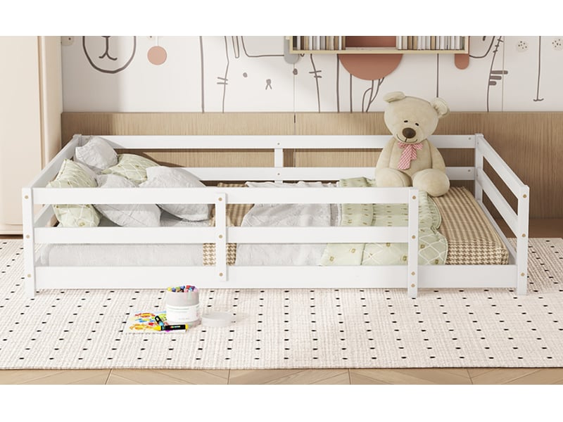  Lit montessori enfant 140x200 cm blanc en bois de pin avec sommier  - Conforama W