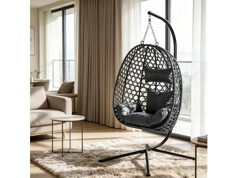  Fauteuil suspendu œuf avec support hauteur réglable 105x105x195 cm evryae  - Conforama C