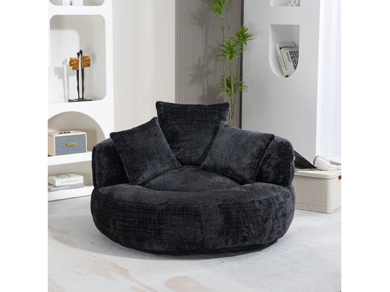  Fauteuil poire 1 place en chenille noire avec 3 coussins  - Conforama D