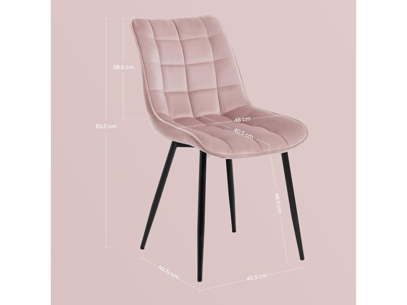  8 x chaise de salle à manger, assise rembourrée en velours épais, pieds en métal, rose  - Conforama D