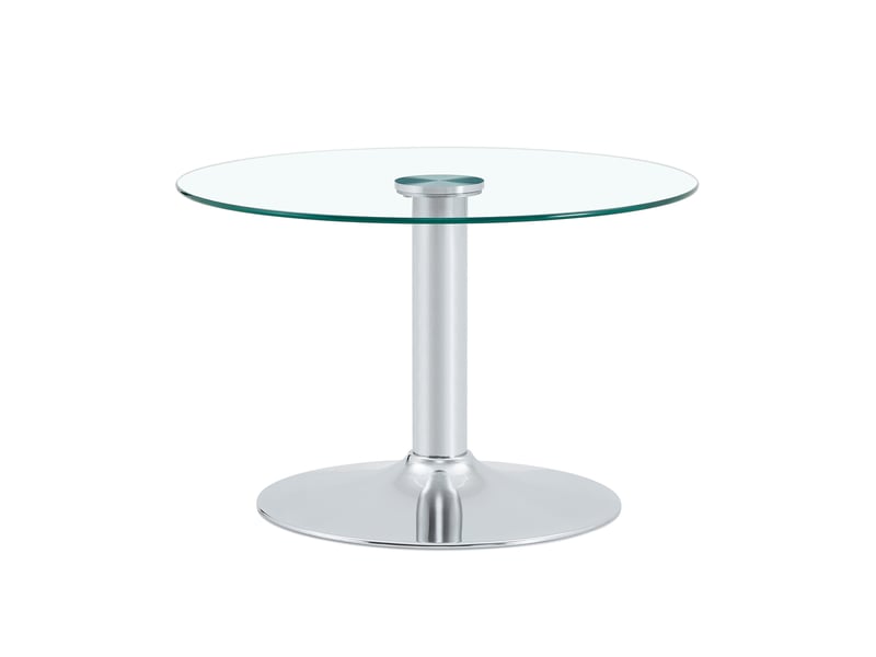  Table basse ronde avec plateau en verre trempé, pied central et base stable, pour salon, en métal argenté  - Conforama A