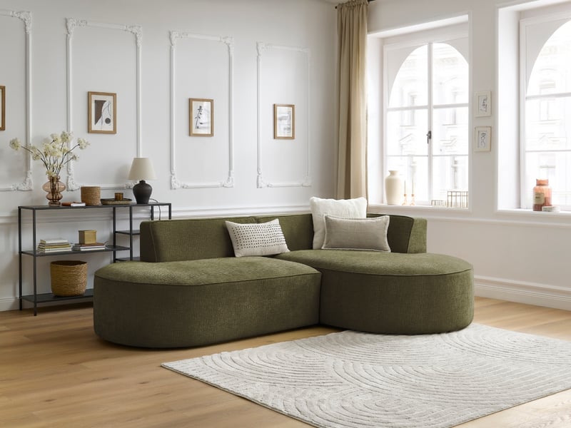  Bobochic canapé d'angle fixe rousseau tissu texturé vert  angle droit ROUSSEAU - Conforama B