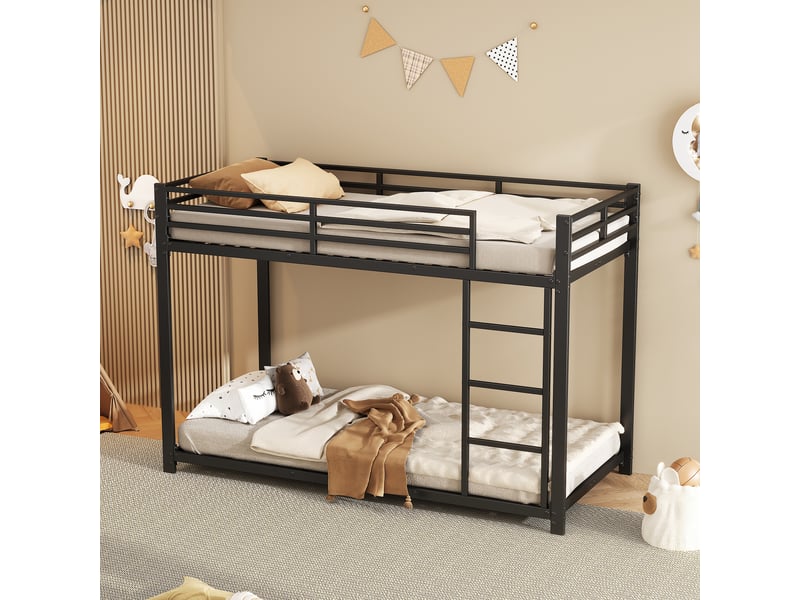 Lit superposé enfant, 90 × 200 cm, noir, métal, style classique, barrières 26 cm, dimensions 203 × 94,5 × 140 cm - Conforama D
