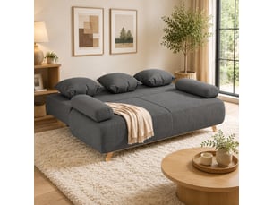 Canapé droit convertible 3 places en velours côtelé gris, dossier réglable, rangement et couchage 188x140 cm