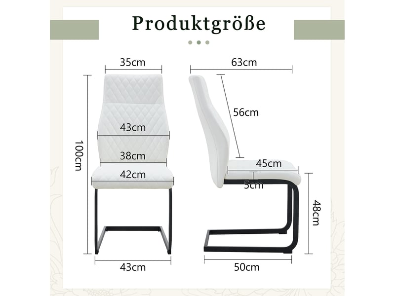  Lot de 2 chaises de salle à manger 43x63x100 cm, chaise cuisine avec dossier haut motif losange, blanc et noir, pu+métal  - Conforama C
