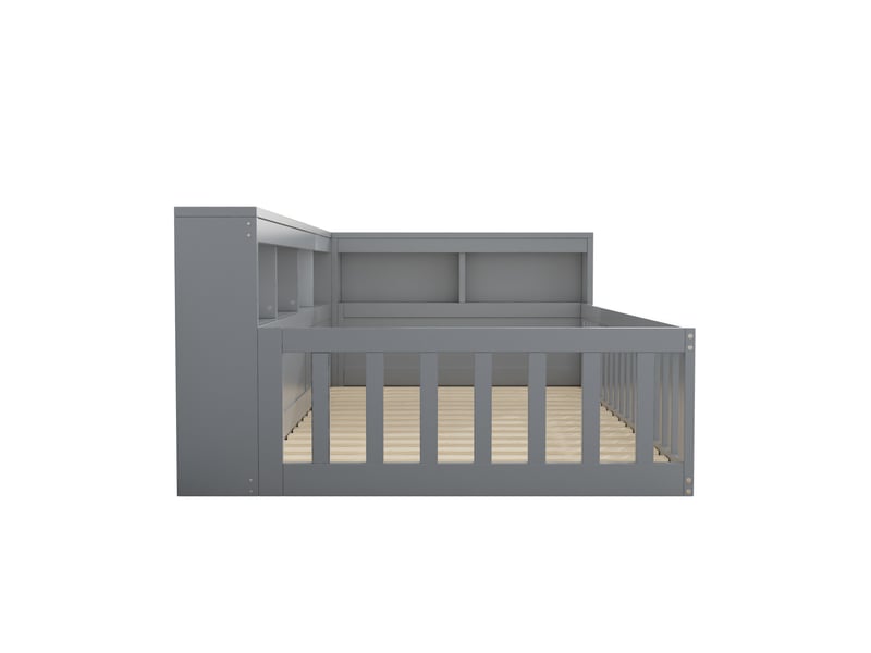  Lit enfant 90x200 cm, canapé-lit,  rangement, prise et usb, sommier, aggloméré, gris, sans matelas  - Conforama D
