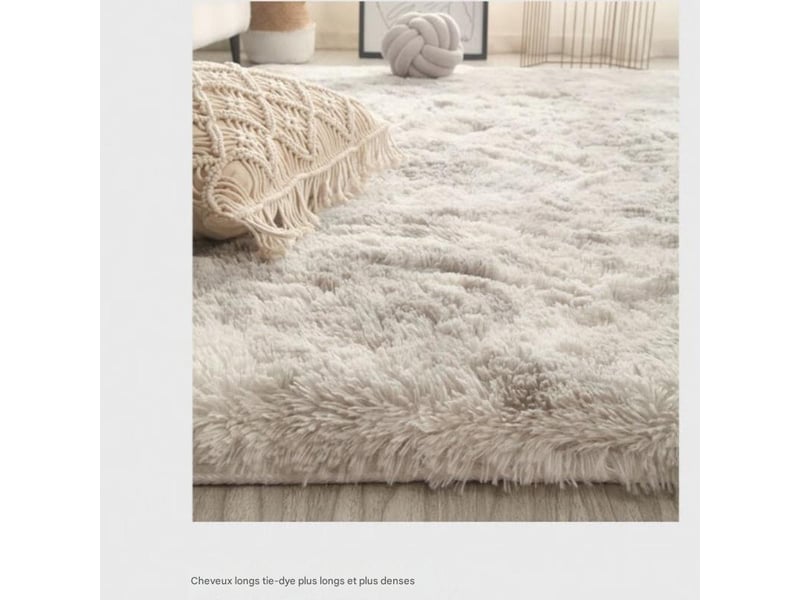  Tapis doux à poils longs - envers antidérapant - lavable - convient aux salons et aux chambres d'enfants - 80 cm de diamètre, blanc cassé  - Conforama C