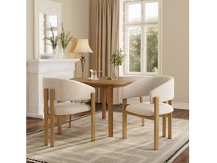 Lot de 4 chaises de salle à manger avec accoudoirs et dossier rembourré en lin beige et métal aspect bois