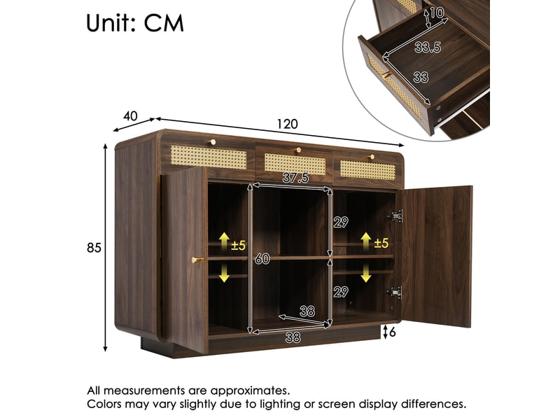  Buffet noyer 120 × 40 × 85 cm, rotin, 3 tiroirs et 2 portes IKSETERA TRADING LTD - Conforama C