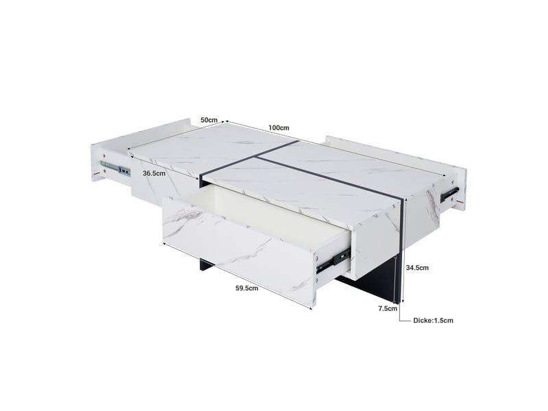  Table basse effet marbre blanc brillant avec led contrôlable par application, 3 tiroirs, 100x50x34.5 cm  - Conforama E