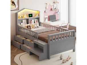 Lit avec rangement 90x200 cm <strong>MODENVIE</strong>  <strong></strong> coloris gris