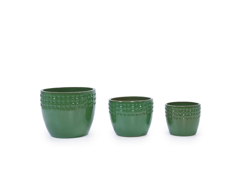  Lot de 3 pots de fleurs en céramique ø 38,130,522,9 cm – vert clair antique – trou de drainage intégré  - Conforama D