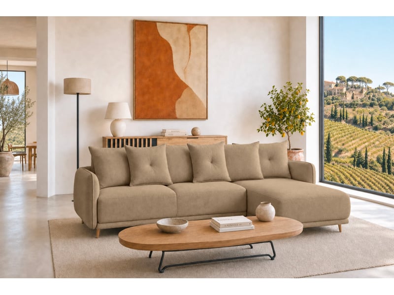 Bandol - canapé d'angle convertible tissu lisse 3 places café - Conforama B