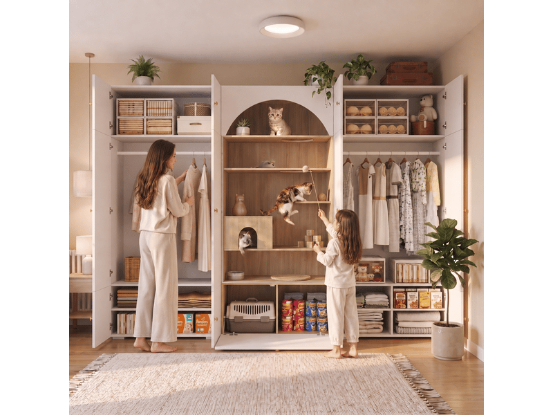  Armoire multifonction 3 en 1 penderie 270 cm - 12 compartiments blanc et aspect bois  - Conforama W