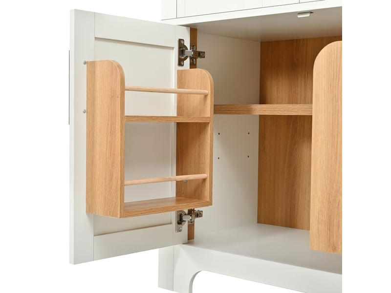  Buffet haut 110x40x185cm, 3 vitrines en verre, 3 compartiments fermés, étagères réglables, niche arrondie, mdf et panneaux de particules, blanc ABC - Conforama D