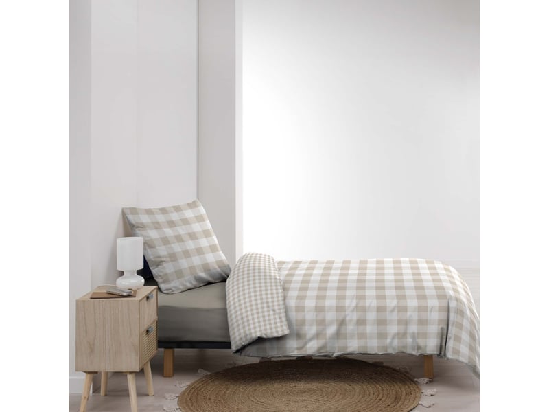  Parure de lit 2 pièces 100 % coton imprimé à carreaux housse + taie 140x200 cm  - Conforama C