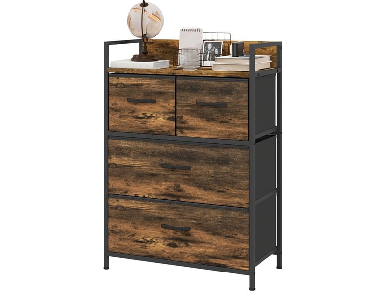  Commode, sideboard, 4 tiroirs en tissu, design industriel, 60x29x85cm, brunnoir  - Conforama A